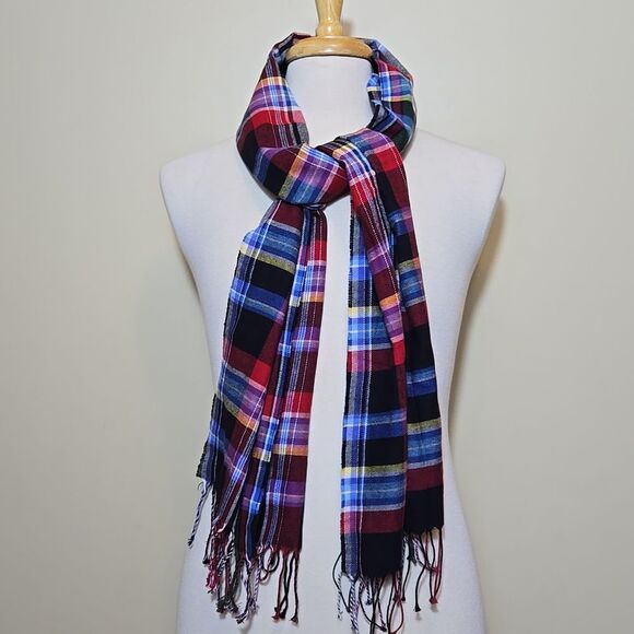 Polo Ralph Lauren Unisex Plaid Cotton Scarf Fringe Multicolor Preppy Academia - Picture 9 of 11